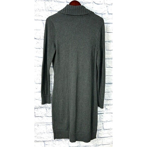 Michael Kors Women Sz L Gray Faux Wrap Sweater Dress Buckle Cowl Neck Ribbed T4 - Picture 5 of 12